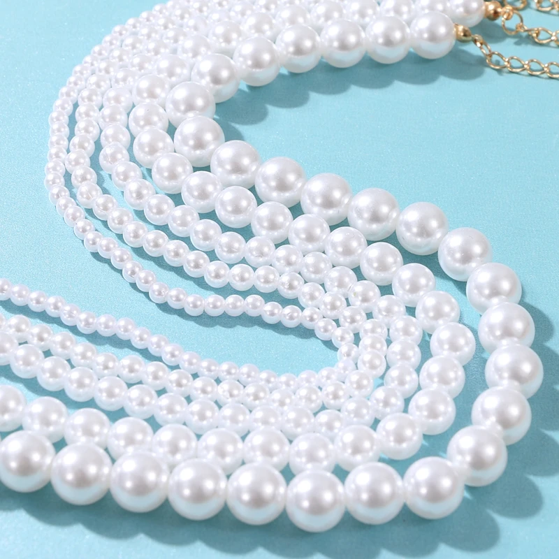 FAMSHIN Elegantiška White Pearl Choker Karoliai Didelis Apvalus Perlas Vestuvių Karoliai Moterų, Mergaičių, Žavesio Mados Minimalistinis Juvelyrikos 5
