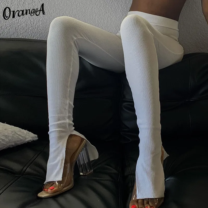OrangeA briaunoti moterų aukšto juosmens dizaino pieštuku kelnes tampri atsitiktinis 2021 m. Vasaros mados paprasta streetwear kelnės liesas moteris 0