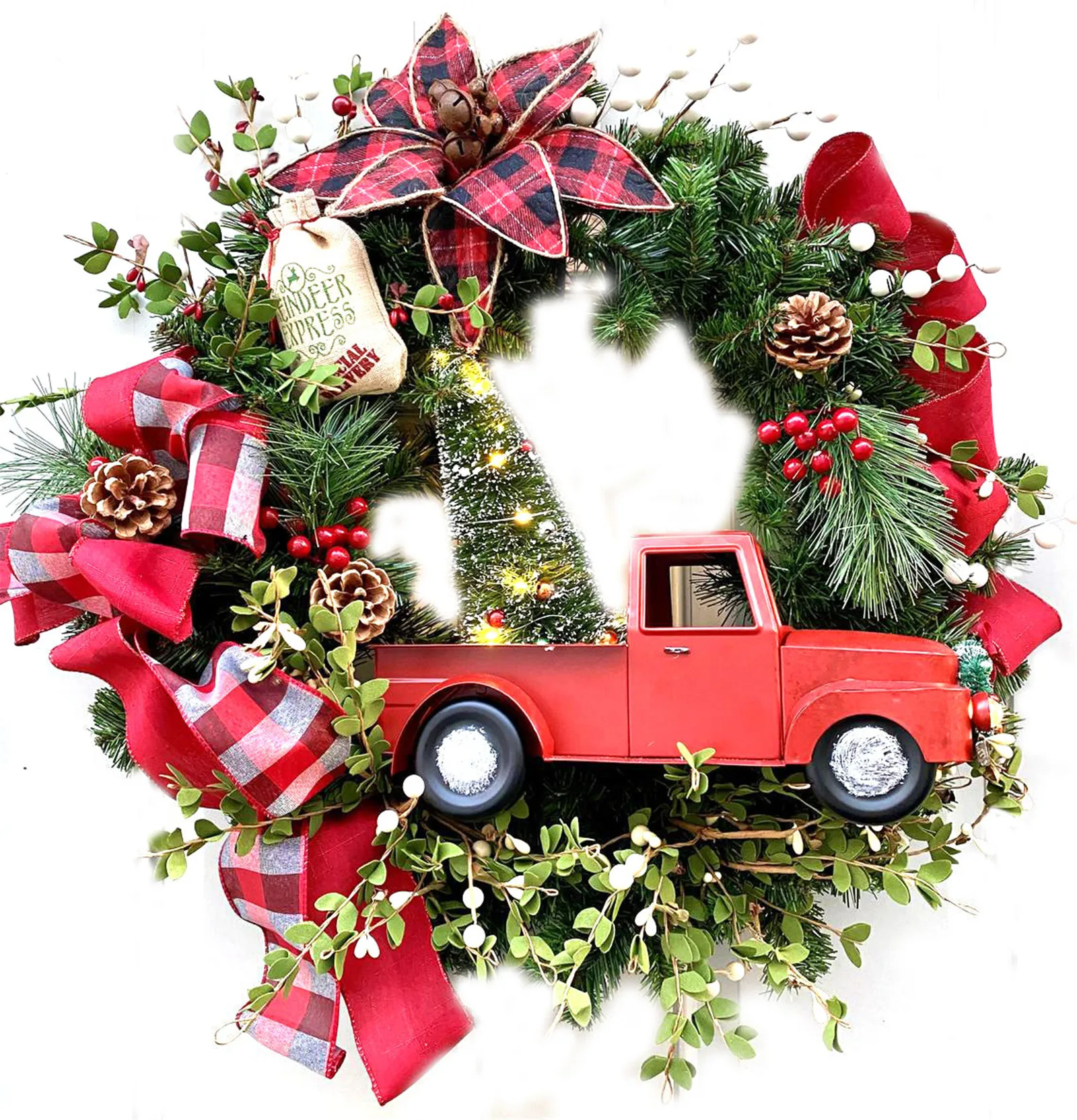 Aukštos Raudona Sunkvežimių Kalėdų Vainikas Kalėdų Raudona sunkvežimių Atostogų Pinecone Vainikas Languotas Vainikas Kalėdų Vainikas LG66 3