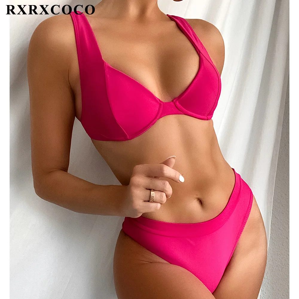 RXRXCOCO Bikini Moterims Seksualus maudymosi Kostiumėliai Moterims, Push Up Bikinis Nustatyti Biquini Paplūdimio Aukšto Juosmens Maudymosi Kostiumas Swimsuit Bikini 2021 1