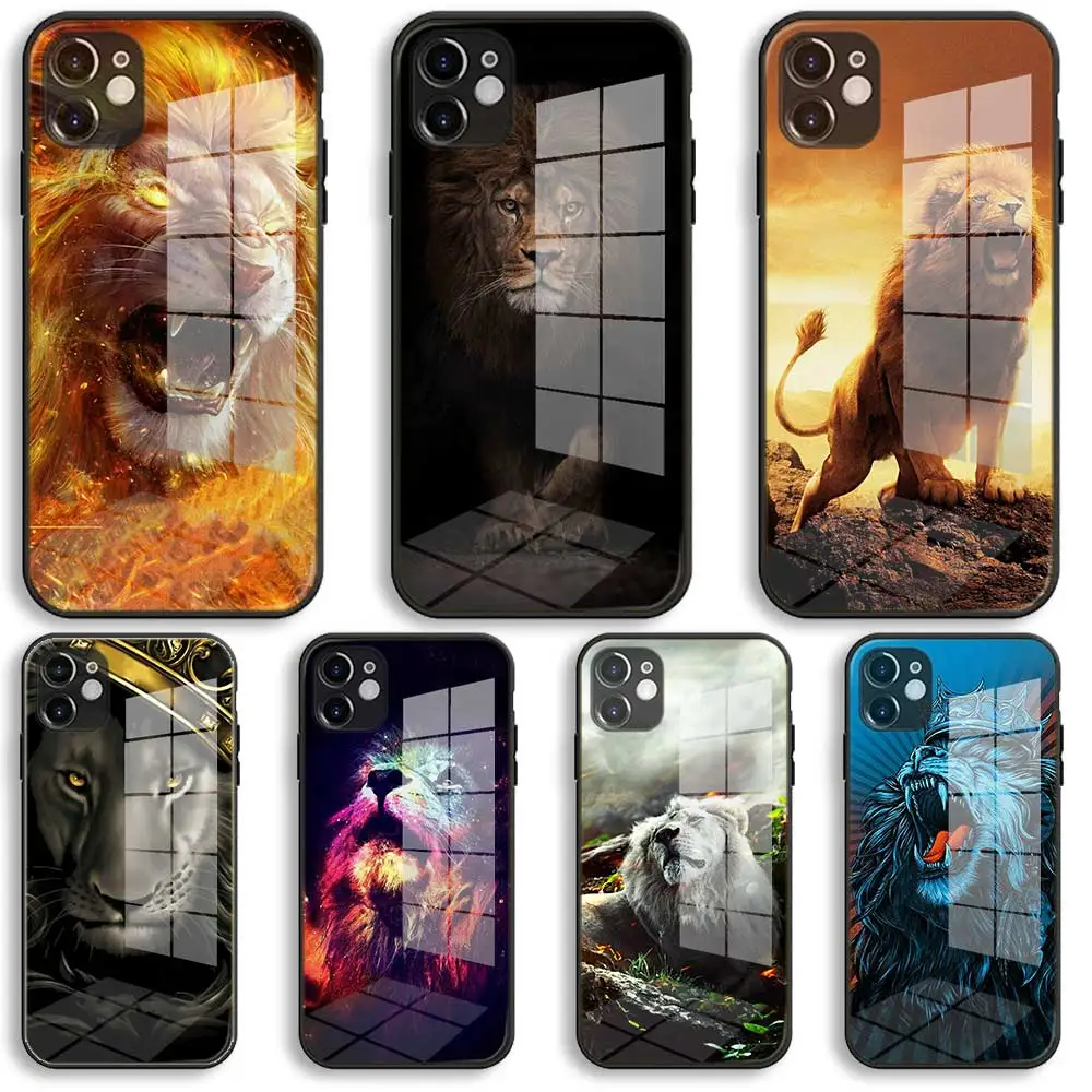Black lion su karūna Minkšta Stiklo, Silikono Atveju iPhone 12 11 Pro X XS Max XR 8 7 6 Plus SE 2020 M S Mini Balck Dangtis 1