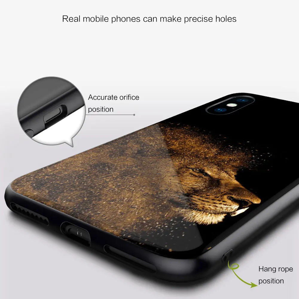 Black lion su karūna Minkšta Stiklo, Silikono Atveju iPhone 12 11 Pro X XS Max XR 8 7 6 Plus SE 2020 M S Mini Balck Dangtis 2