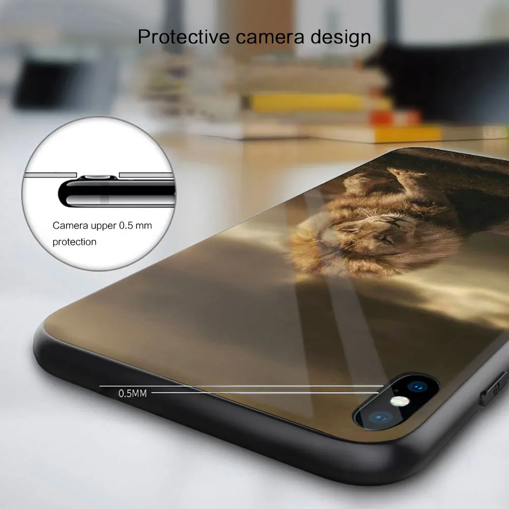 Black lion su karūna Minkšta Stiklo, Silikono Atveju iPhone 12 11 Pro X XS Max XR 8 7 6 Plus SE 2020 M S Mini Balck Dangtis 3