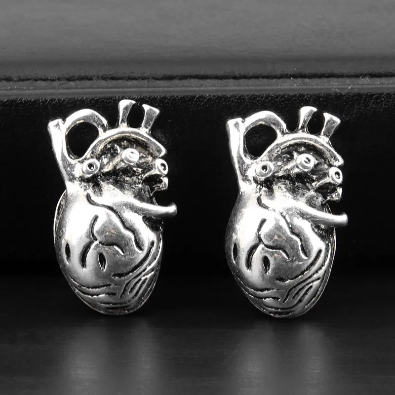10vnt Sidabro Spalvos 27x17mm 3D Širdies Anatomija Žmogaus Pakabukai Organų Pakabukas Fit 