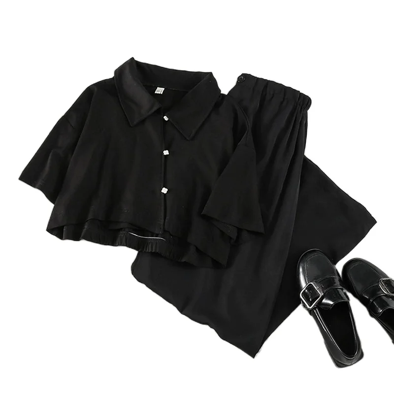 Moterų Kostiumas Retro Vasarą Populiarūs moteriški marškinėliai Didelio Juosmens Pločio Kojų Kelnės-Dviejų dalių kostiumėlį Harajuku Neapibrėžta Dropshipping D77 1
