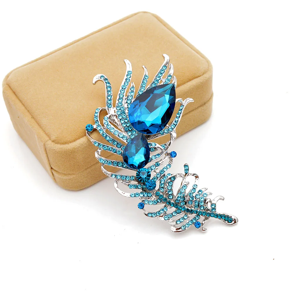 CINDY XIANG didelių kristalų plunksnų sages moterims ežero mėlynos spalvos kailis sagė pin vestuvių papuošalai, šaliai, aksesuarai dovanos 1