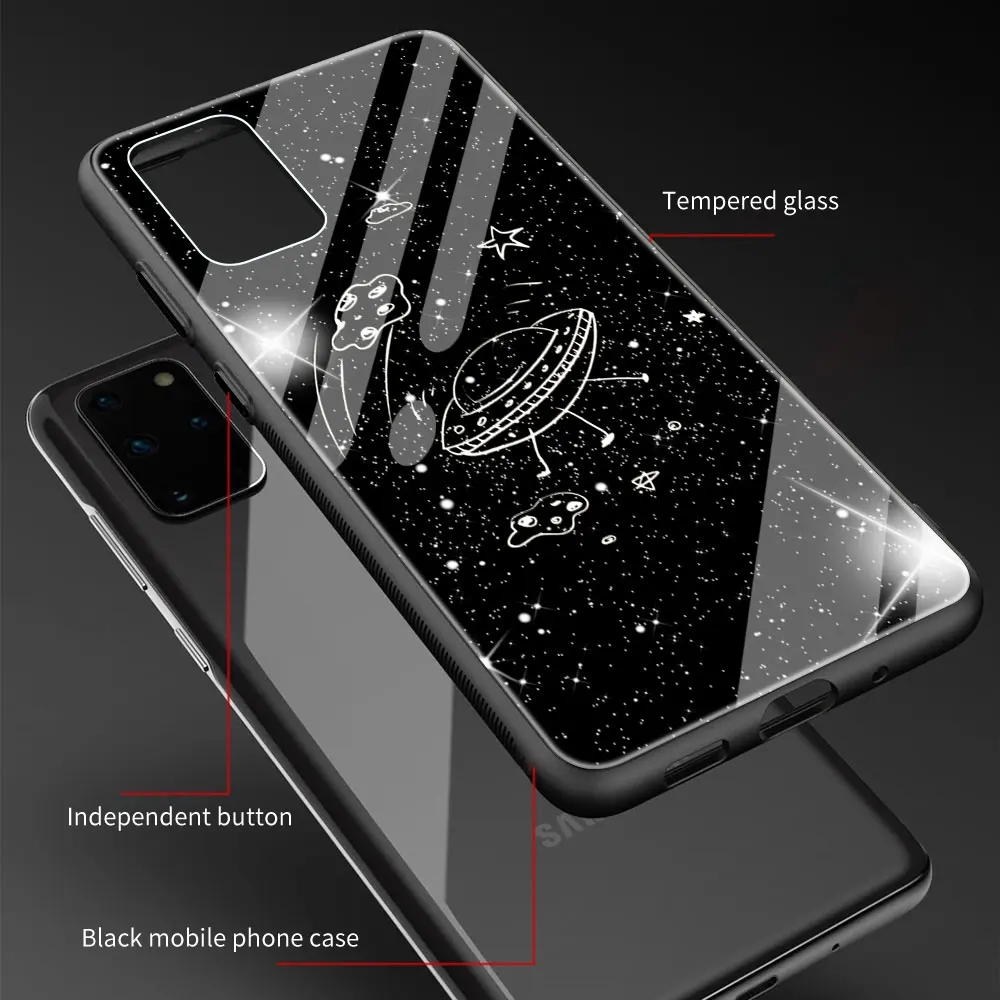 Grūdintas Stiklas Telefono dėklas Samsung Galaxy S20 FE 5G S21 Ultra S10 S10e S8 S9 Plus Visatos Žvaigždes, Mėnulį, Korpuso Dangtelis Coque Funda 3