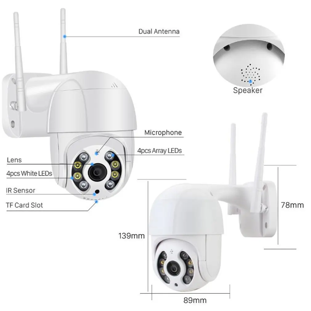 5MP Mini PTZ Kamera, Wifi H. 265 Auto Stebėjimo ONVIF Belaidė IP Kamera 4x Skaitmeninis Priartinimas AI Žmogaus Aptikimo Dual Šviesos Šaltinis ICSEE 3