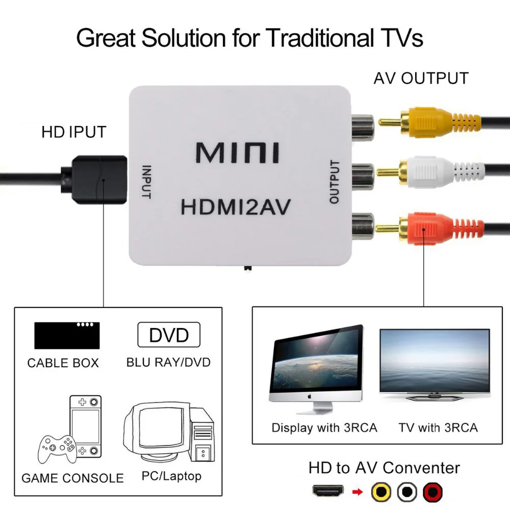 1080P HD Mini RCA AV Composite Adapteris Keitiklis, Garso ir Vaizdo Kabelis CVBS AV Adapteris Konverteris HD TV su USB Laidu 5