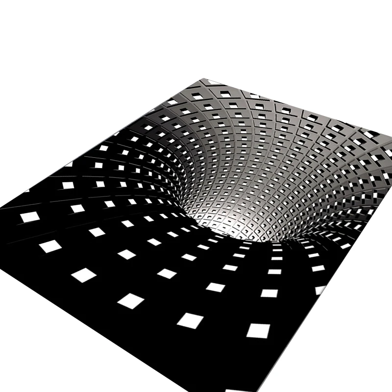 Išmaišykite Iliuzija Kilimas 3D Spąstus Poveikis Bedugnės Skylė Kilimų Geometrinis Juoda Balta Grid Gyvenimo Kambario, Miegamasis Anti Slip Grindų Kilimėliai 5
