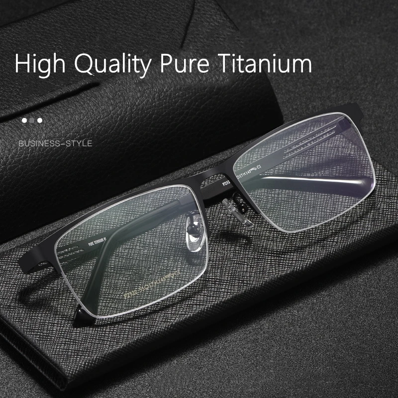 Gryno titano pusė-rėmo akiniai vyrų ultralight didelės kadrų verslo akinių rėmelis paprasta ir madinga, optiniai akiniai F2322 1