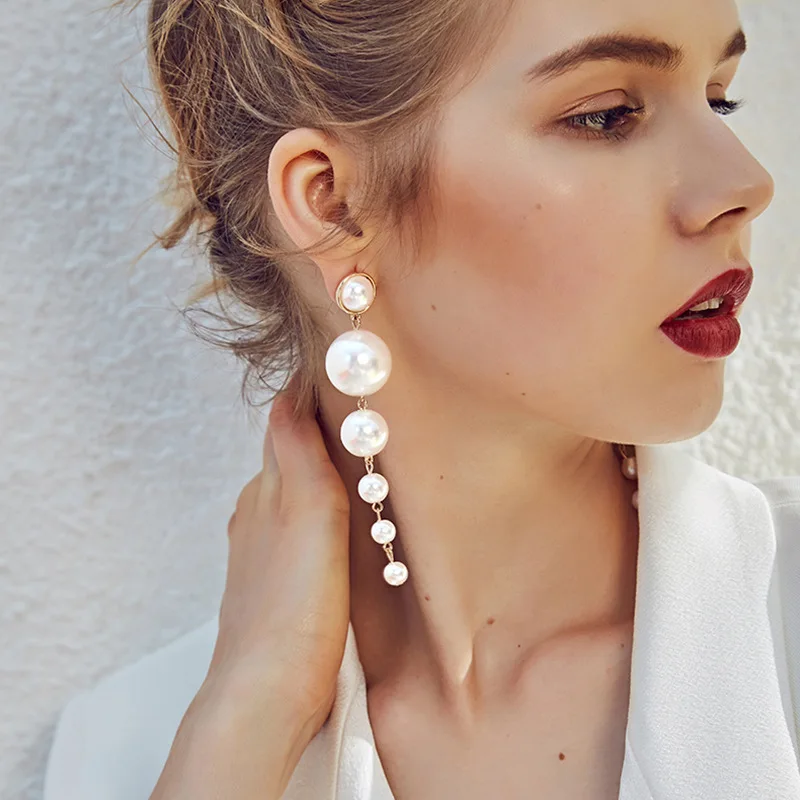 2021 naujų kūrybinių paprasta dydžio dirbtinių perlų ilgai moteriški Auskarai madinga atmosferą, auskarai, papuošalai, aksesuarai, didmeninė 4