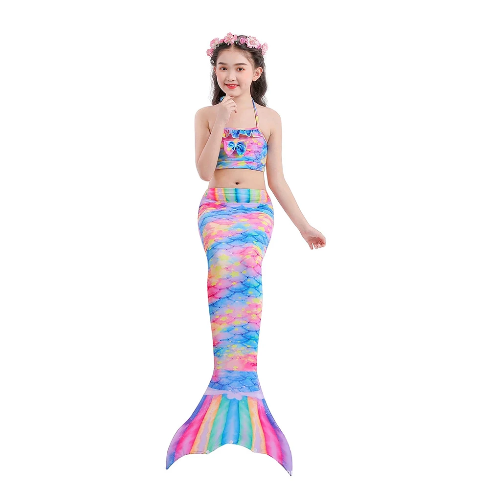 2021 Naujas 4 Spalvų Mielas Vasaros Mergaičių maudymosi kostiumėlį Undinėlės Uodega Princesė Suknelė su Undinėlės Kostiumu 3 Gabalas Cosplay maudymosi kostiumėlis 3-8y 1