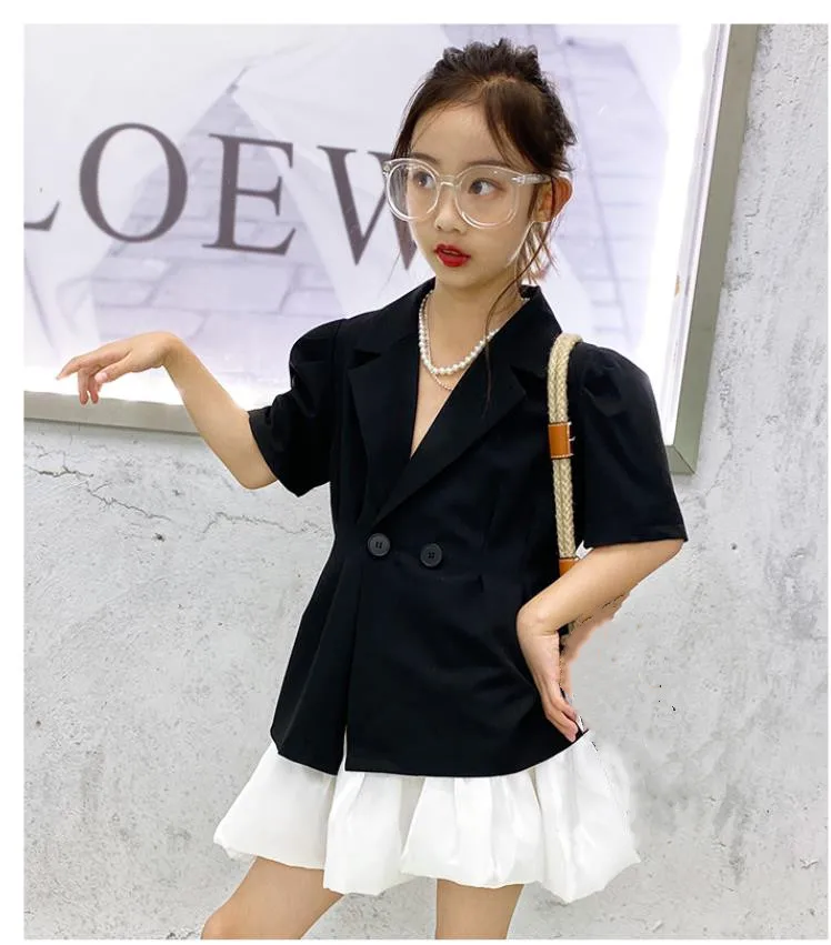 Korėjos stiliaus Baby girl juodas švarkas viršūnes + sijonai 2 vnt rinkinius vaikams, Uždusęs sijonas 2021 m. vasarą naujas mados kostiumai vaikams drabužių w228 5