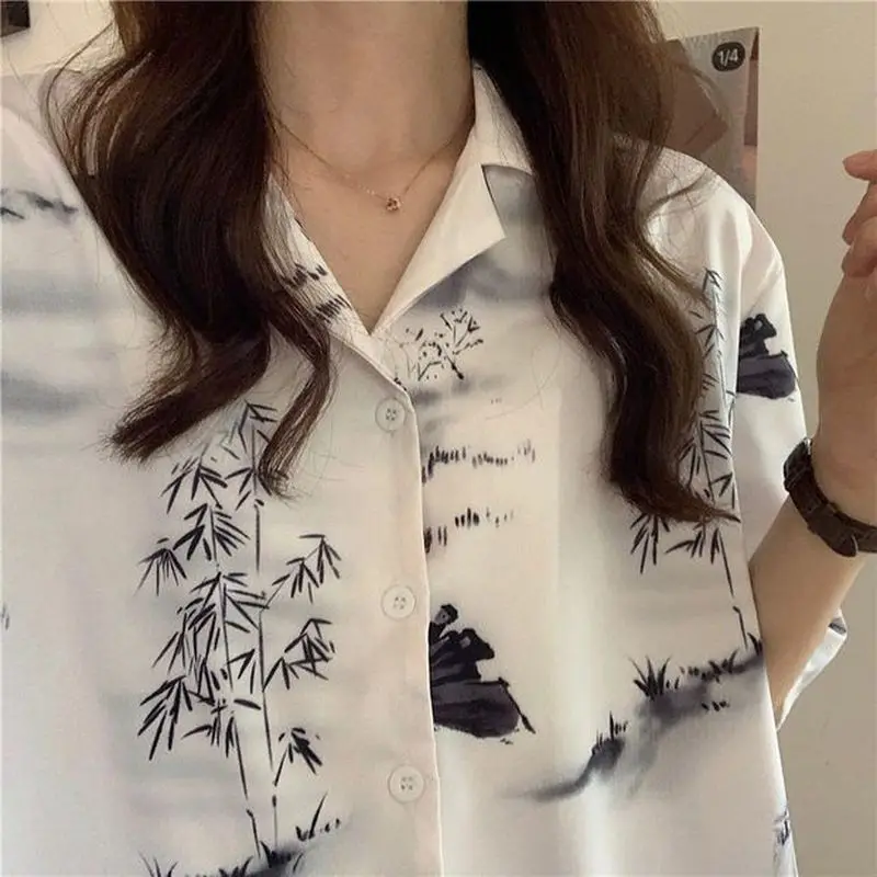 Marškinėliai Moterims Rašalo Plauti Šifono Prarasti Kinų Stiliaus Laisvalaikio BF Unisex Streetwear Vieną Krūtinėmis Moterų Top Madinga Prašmatnus Populiarus 2