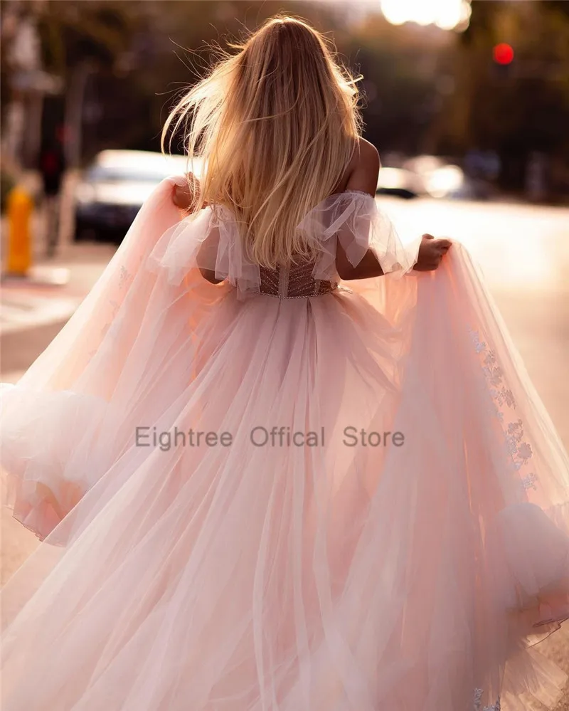 Eightree Boho Rožinė Vestuvių Suknelės Derlius Nuimamas Rankovės Nuotakos Suknelė 2021 Nėrinių Vestuvių Suknelės Derliaus Vestidos de Noivas 3