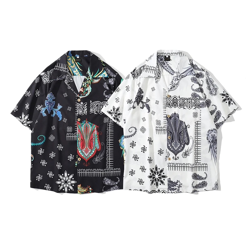 Hip-Hop Marškinėliai Vyrams Harajuku Paisley Grafinis Spausdinti Vasaros Paplūdimio Marškinių Kišenėje Havajų Trumpas Rankovės Mados Drabužių Streetwear 4
