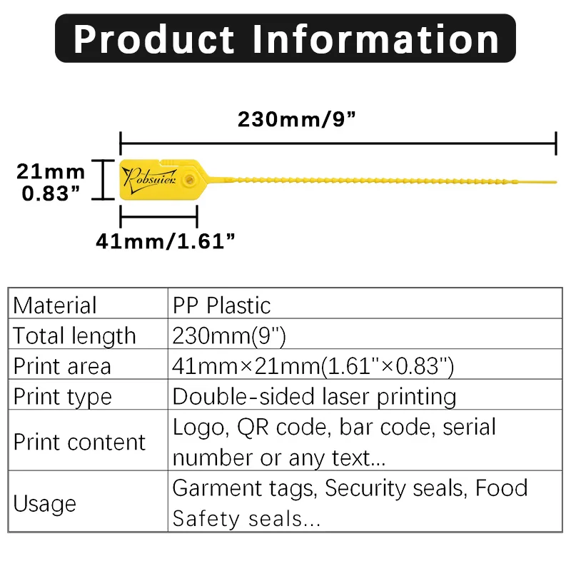 100 Custom Tearable Saugumo Žymeklį Vienkartiniai Plastikiniai Zawalcowany Laido Etiketės Žymes Zip Ryšių Drabužių Maisto Takeaway Kavos 230mm/9.1