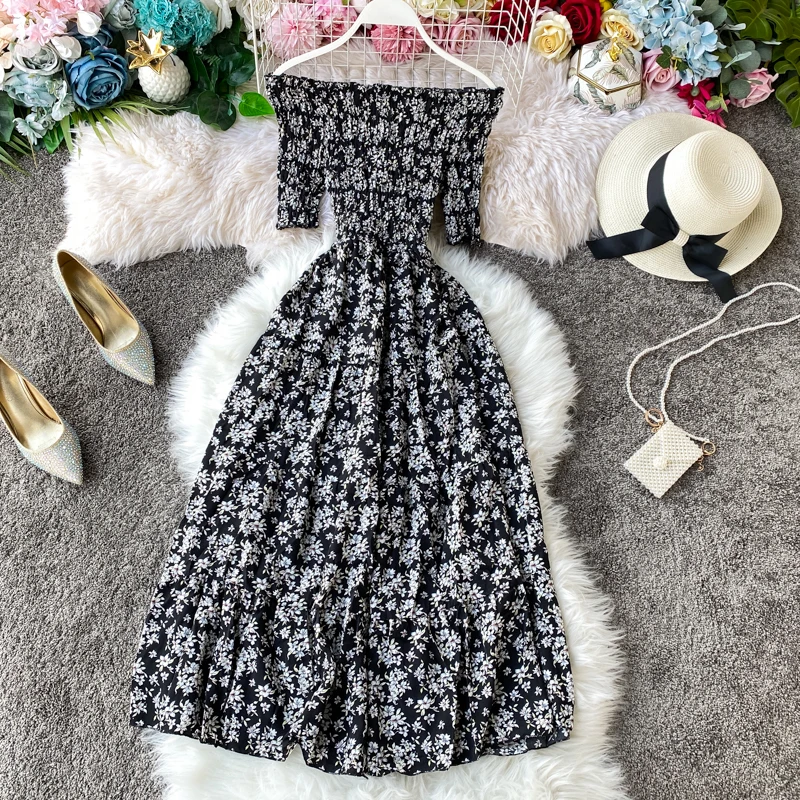 Boho derliaus 2021 gėlių spausdinti Seksualus Off Peties suknelė Vasaros midi ilgio Suknelė Šalies Moterų elegantiškas paplūdimys atostogų tunika suknelė 1