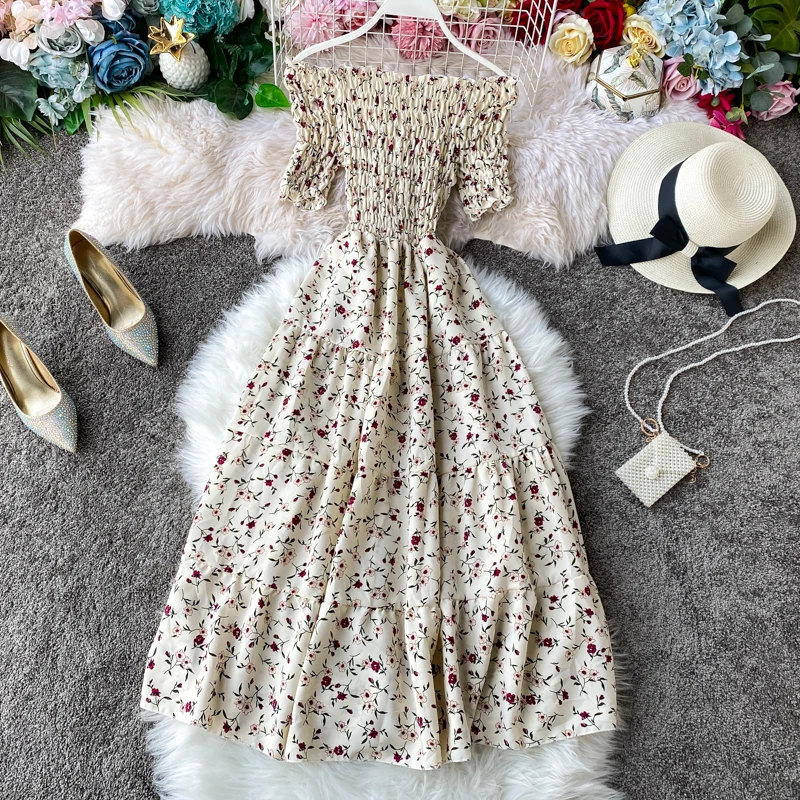 Boho derliaus 2021 gėlių spausdinti Seksualus Off Peties suknelė Vasaros midi ilgio Suknelė Šalies Moterų elegantiškas paplūdimys atostogų tunika suknelė 2