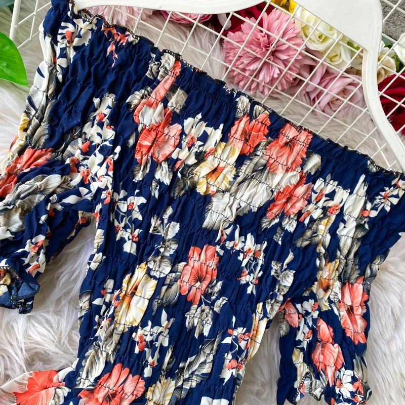 Boho derliaus 2021 gėlių spausdinti Seksualus Off Peties suknelė Vasaros midi ilgio Suknelė Šalies Moterų elegantiškas paplūdimys atostogų tunika suknelė 5