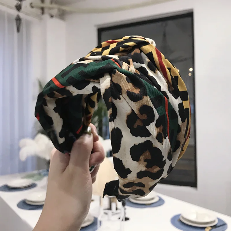 Naujas Moterų Platus Hairband Leopardas Spausdinti Kratinys Kryžiaus Lankelis Galvos dėl Moterų Paprastas Plaukų Lankelis Juostų Merginų galvos Apdangalai 3