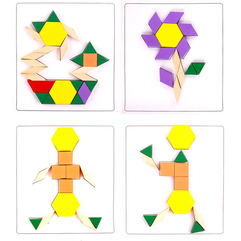 60pcs/set Įvairių Blokų Serija Classic Surinkti Medinis Žaislas Pažinimo Geometrijos Tangram Dėlionė Baby Švietimo Žaislai Vaikams 2