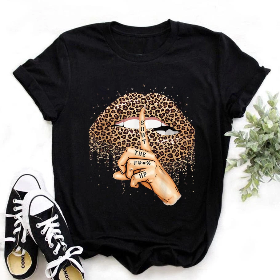 Karšto Pardavimo Vasarą Moterys T-shirt Juoda Tee Kietas Moterų Leopard Tee Marškinėliai trumpomis Rankovėmis Viršūnes Moterų Atsitiktinis O-kaklo Viršūnes Marškinėlius 2