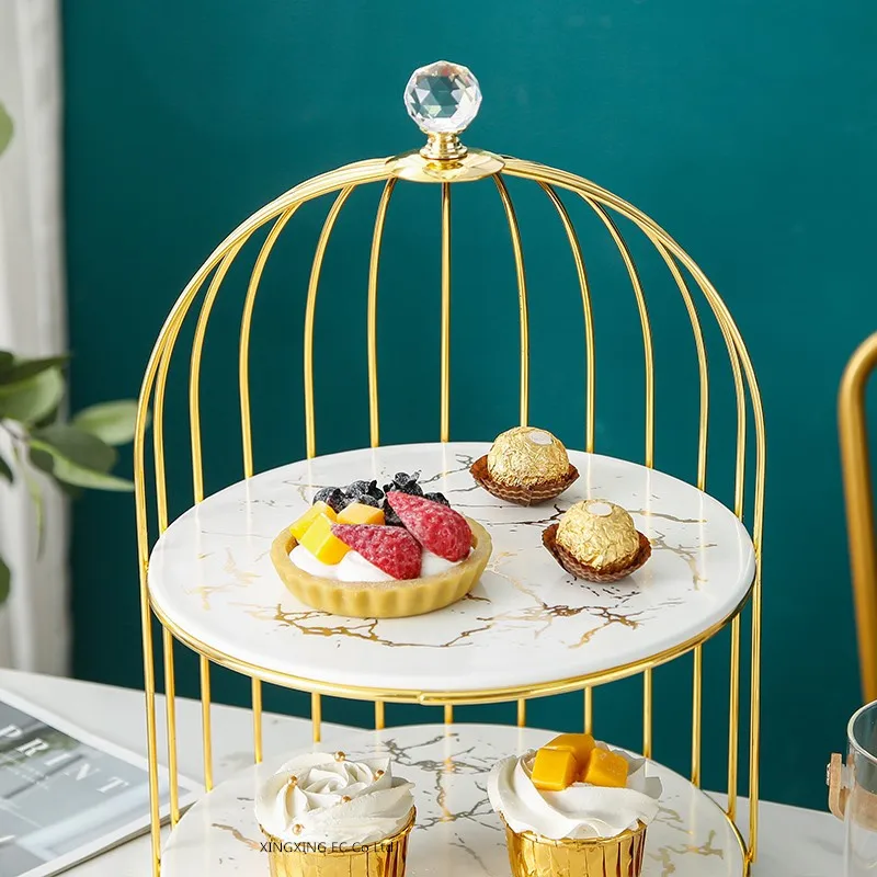 Aukso marmuro stalo desertas plokštės keramikos dvigubas tortas dėklas kosmetikos darbalaukio saugojimo dėklas popietės arbata, desertas display rack 2