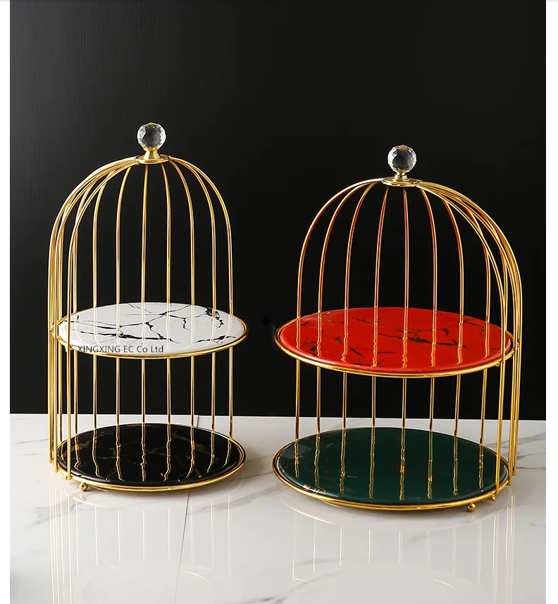 Aukso marmuro stalo desertas plokštės keramikos dvigubas tortas dėklas kosmetikos darbalaukio saugojimo dėklas popietės arbata, desertas display rack 3