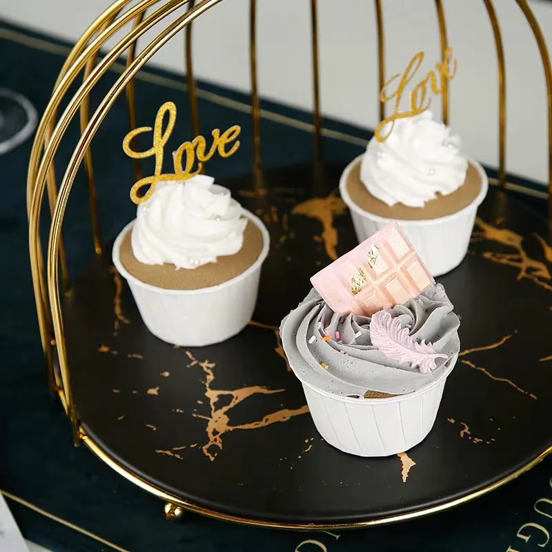 Aukso marmuro stalo desertas plokštės keramikos dvigubas tortas dėklas kosmetikos darbalaukio saugojimo dėklas popietės arbata, desertas display rack 4