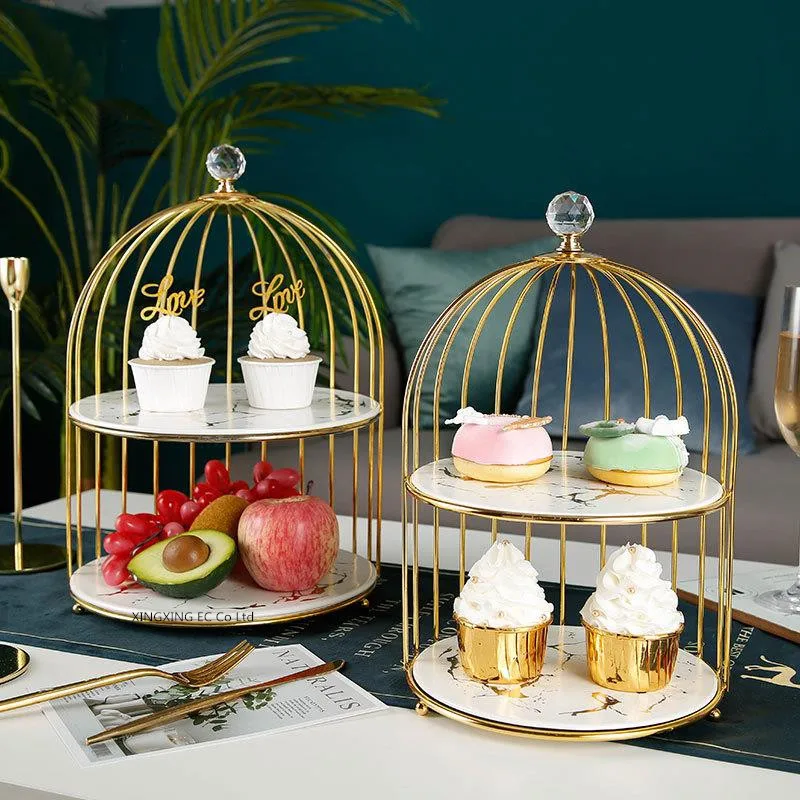 Aukso marmuro stalo desertas plokštės keramikos dvigubas tortas dėklas kosmetikos darbalaukio saugojimo dėklas popietės arbata, desertas display rack 5