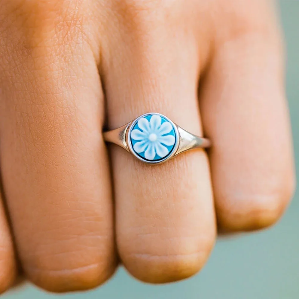 Elegantiška Mėlynos Gėlės Formos Žiedas, skirtas Moterims Bohemijos Paprasta, Šaliai, Papuošalai Šviesiai Mėlyna Atstovauti Ištikimas Vyras Moteris Žiedas Papuošalai 4