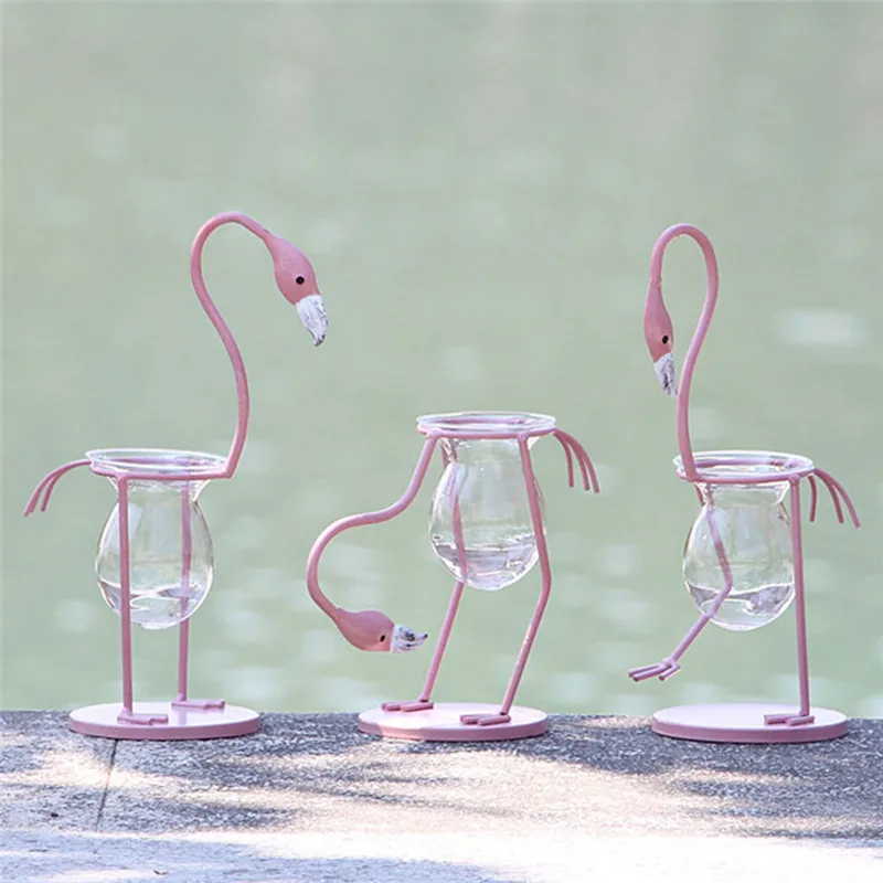 Pink Flamingo Formos Stiklo Stalo Hydroponics Bonsai Augalų, Gėlių Vestuvės, Kalėdos, Dekoratyviniai Metalo Vaza Namų Dekoracijos 3