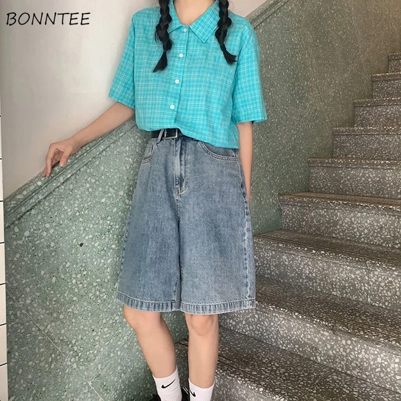 Šortai WomenHigh Juosmens Korėjos Stiliaus Naujas Mados Vasaros Paprasta Harajuku Studentų Ulzzang Streetwear Laisvalaikio Retro Prarasti Apačioje 0