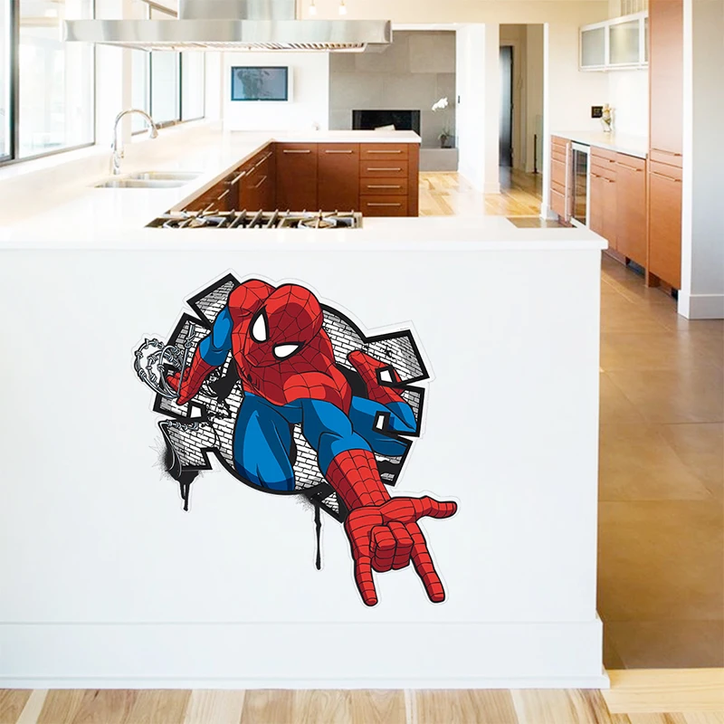3D Spiderman Super Herojai Sienų Lipdukai Vaikų Kambario Dekoracija Namuose Miegamasis PVC Dekoro Stebuklas Filmą Freskos Sienos Meno Lipdukai 0
