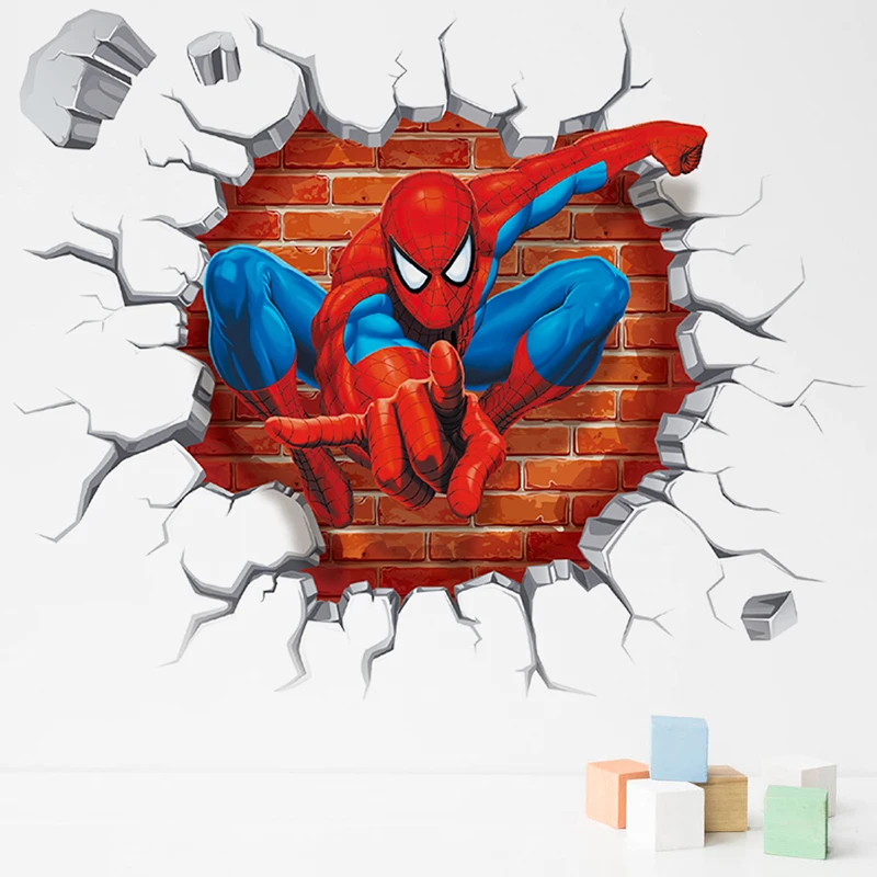 3D Spiderman Super Herojai Sienų Lipdukai Vaikų Kambario Dekoracija Namuose Miegamasis PVC Dekoro Stebuklas Filmą Freskos Sienos Meno Lipdukai 1