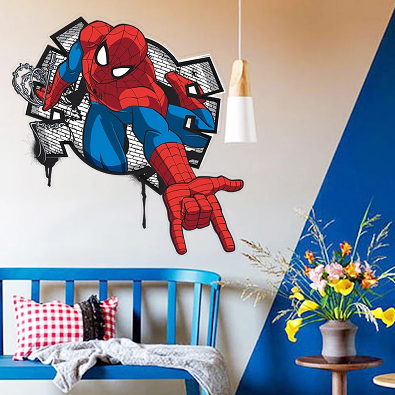 3D Spiderman Super Herojai Sienų Lipdukai Vaikų Kambario Dekoracija Namuose Miegamasis PVC Dekoro Stebuklas Filmą Freskos Sienos Meno Lipdukai 2