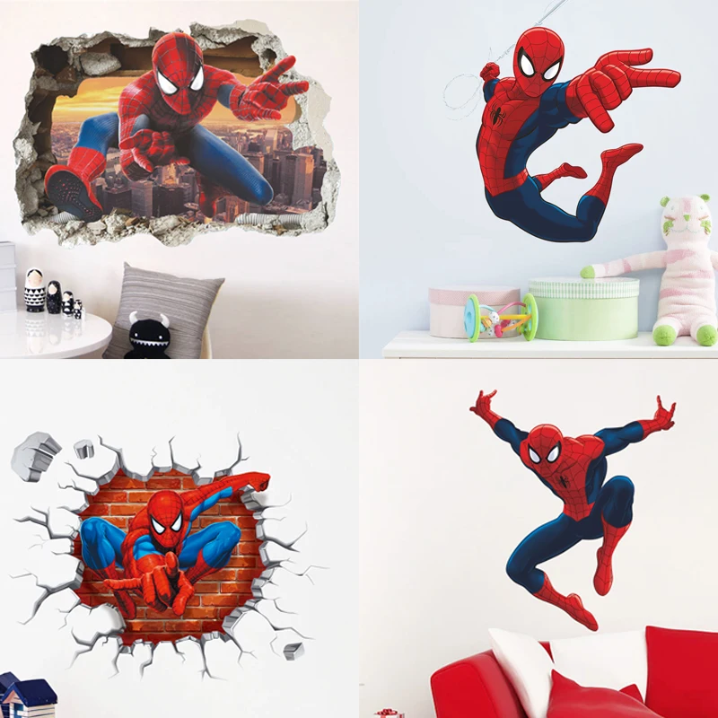 3D Spiderman Super Herojai Sienų Lipdukai Vaikų Kambario Dekoracija Namuose Miegamasis PVC Dekoro Stebuklas Filmą Freskos Sienos Meno Lipdukai 3