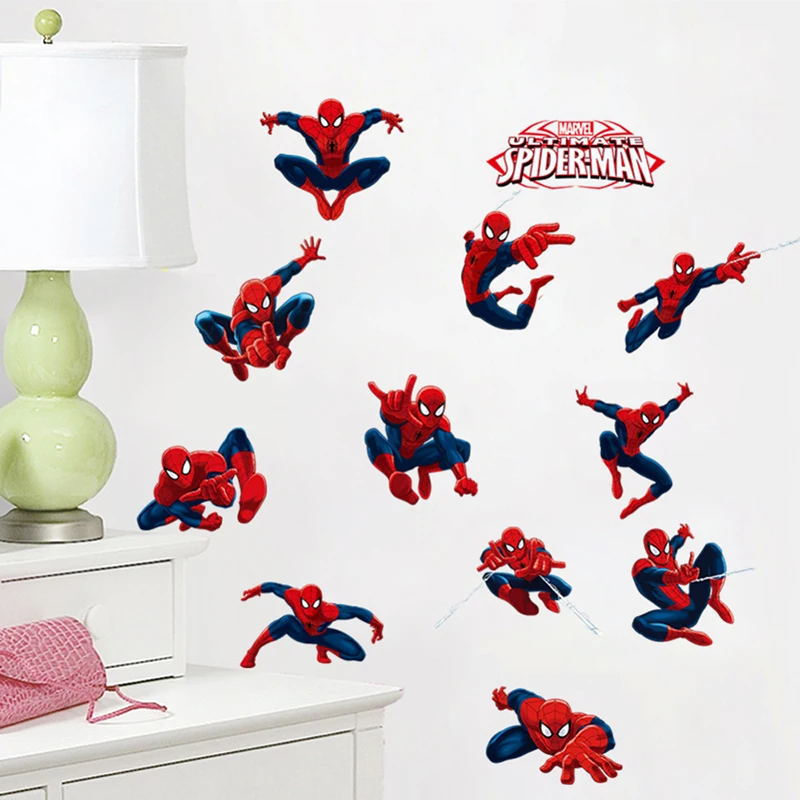 3D Spiderman Super Herojai Sienų Lipdukai Vaikų Kambario Dekoracija Namuose Miegamasis PVC Dekoro Stebuklas Filmą Freskos Sienos Meno Lipdukai 4