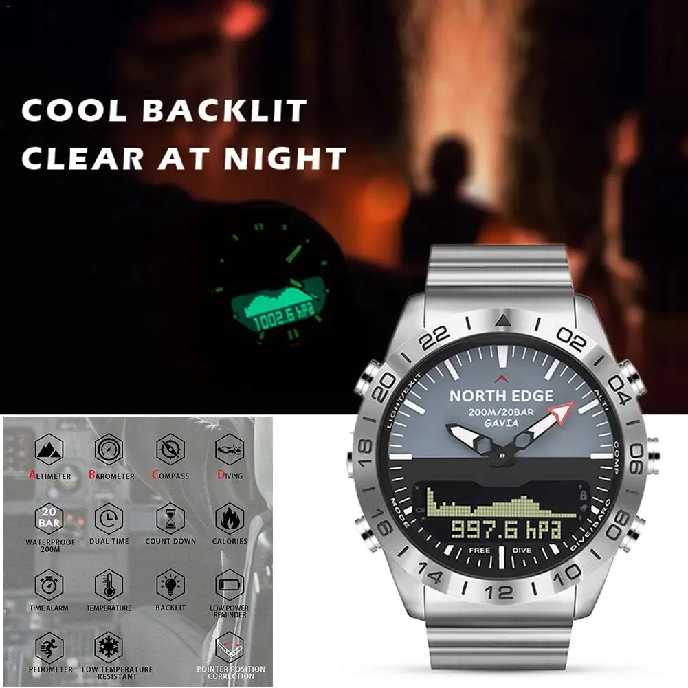 ŠIAURĖS KRAŠTO Smart Watch Vyrų Kraujo Spaudimo Monitorius Full Steel Kompaso, Aukščiamačio Nardymo Kvarco Verslo, Sporto Skaitmeninis Smartwatch 3