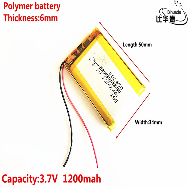 Ličio polimerų įkraunama baterija 3.7 V 603450 Ličio polimerų baterija 1200mAh 603450 ( dydis: 6*34*50mm) 1