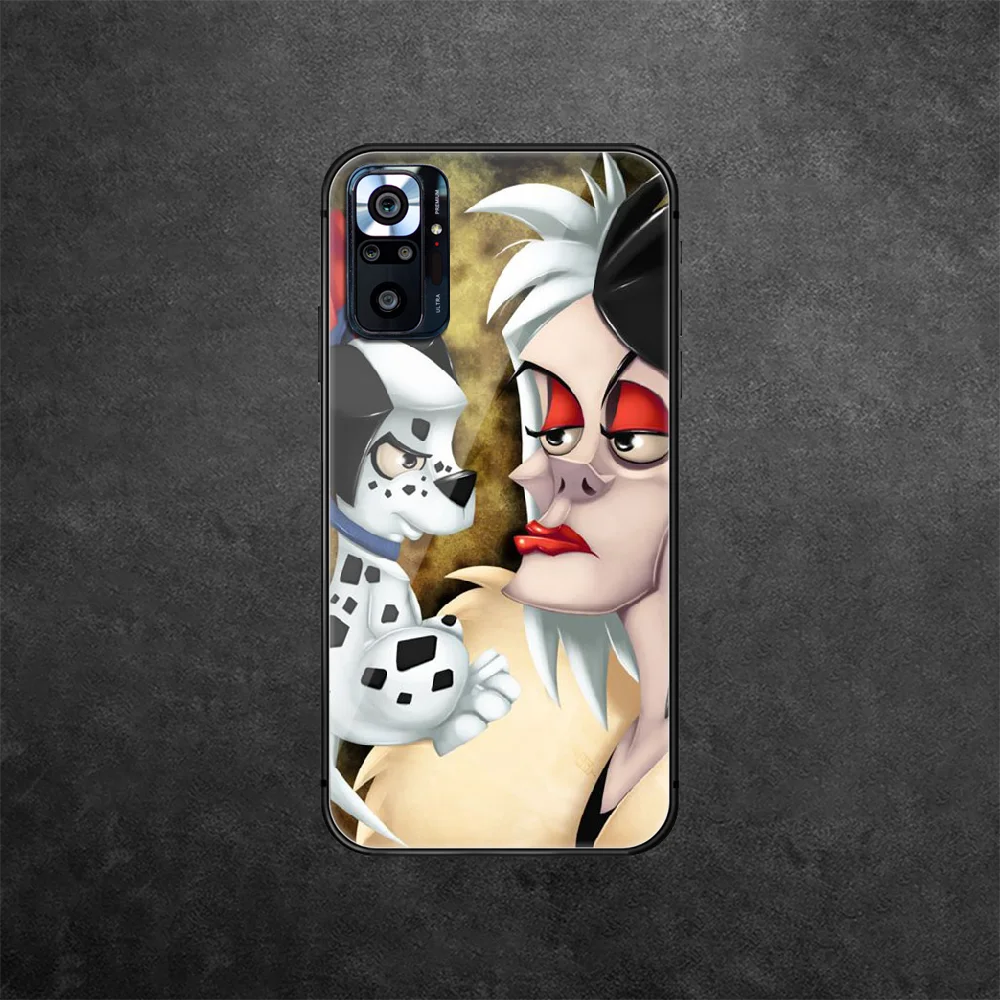 Cruella Grūdintas Stiklas Telefono Dėklas Padengti Xiaomi Redmi Pastaba 7 8 9 10 A C T S Pro K 30 40 Etui Coque Silikono Juoda 4