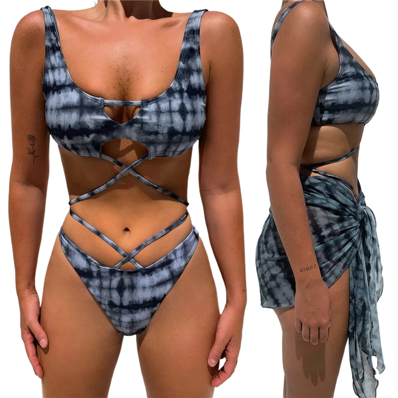 2021 Mados Moterų 3PCS maudymosi kostiumėlį Rinkinys Sexy Liemenėlė Panty Įvyniojimas Sijonas Kostiumas maudymosi Kostiumėliai Maudymosi Apranga Vasaros Atostogų Paplūdimyje 1