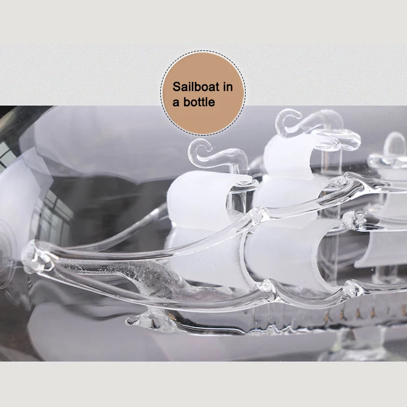 Burlaivis Nutolimas Buteliuke Su Mediniais 3D Dekoratyvines Stiklo Papuošalas Laivo Vyno Butelis 24x10.2cm Namų Puošybai Kambario Dekoro 2