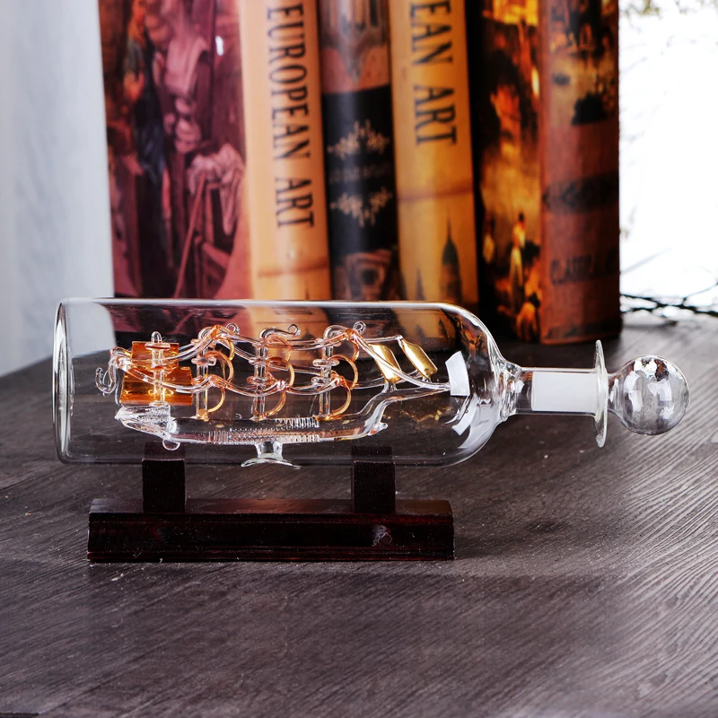 Burlaivis Nutolimas Buteliuke Su Mediniais 3D Dekoratyvines Stiklo Papuošalas Laivo Vyno Butelis 24x10.2cm Namų Puošybai Kambario Dekoro 4