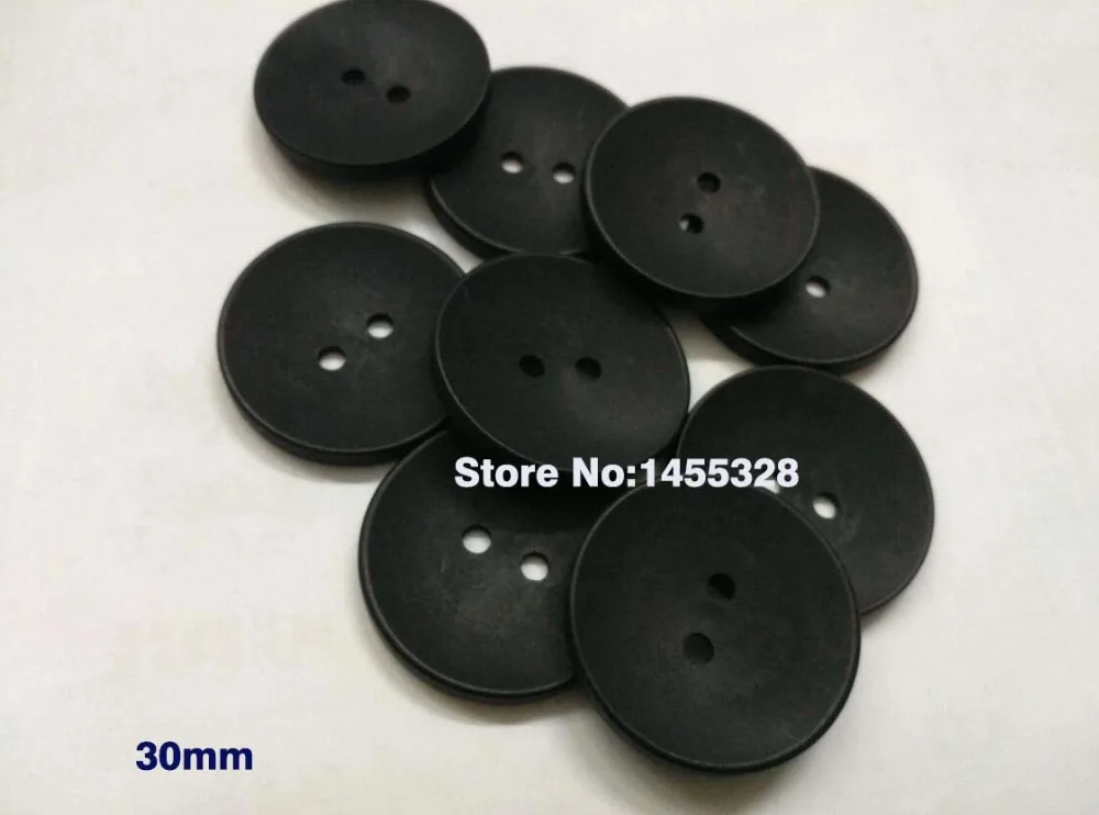 Mados 50pcs 30mm didelis plastiko derva siuvimo mygtukai 2-hole nuobodu, matinės juodos kailis mygtukai nemokamas pristatymas122801 3