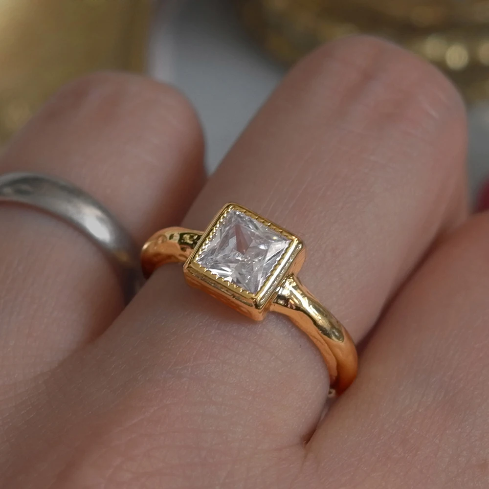 Paprasta Derliaus Auksą, Padengtą Aikštėje Shell Geometrinis Atidaryti Žiedai Moterims Mergina Rodomojo Piršto Žiedą Temperamentas Perlų Žiedas Priedai 3