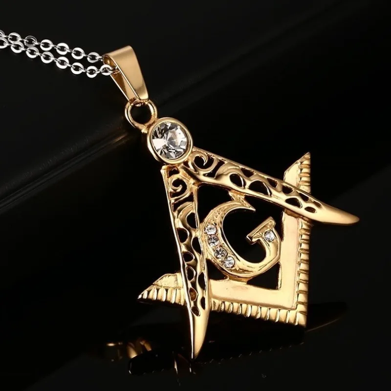 Pankų Mados Tuščiaviduriai Cirkonis Masonų Simbolis Freemason Amuletas Karoliai Vyrams 1