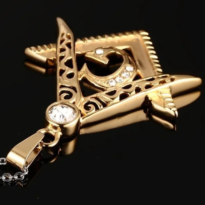 Pankų Mados Tuščiaviduriai Cirkonis Masonų Simbolis Freemason Amuletas Karoliai Vyrams 2